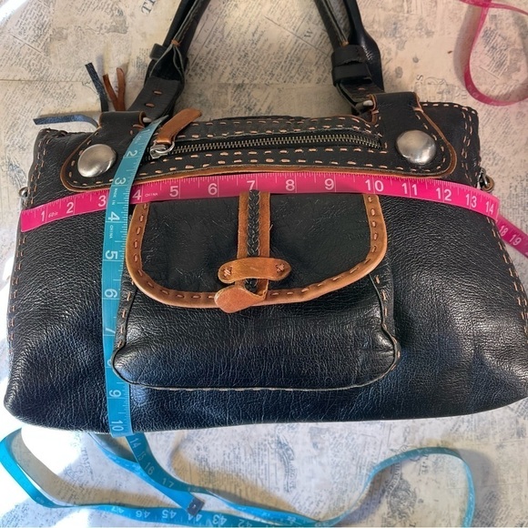 Carla Mancini Top Stitched Black Leather Satchel - Picture 12 of 14